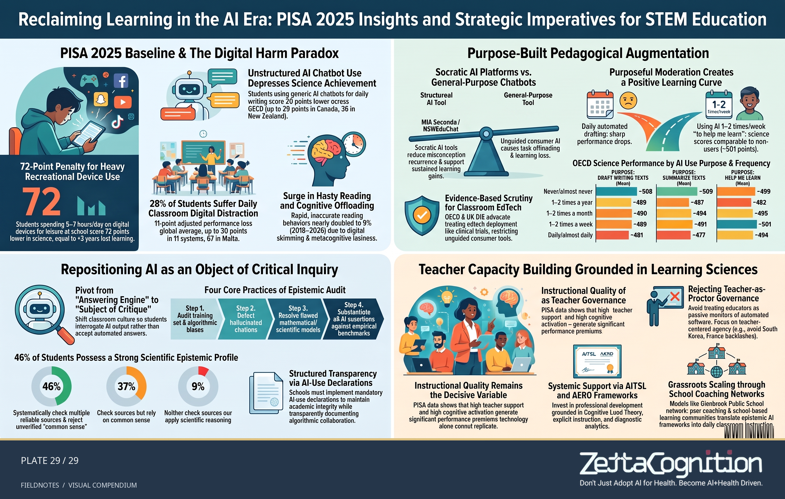 PISA STEM teaching proposal — numerical source claims unverified. Compendium plate 29, ZettaCognition-branded research visual.